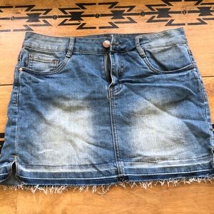Jean skirt with cute fringe and distressing